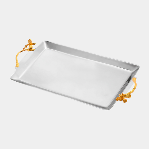 Metal Serving Tray with Gold Handles